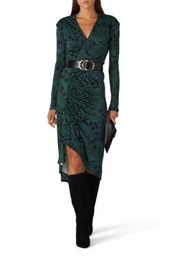 Atlein Green/Black Long Sleeve Bodycon Sheath Snake Print Midi Dress Size EU 34